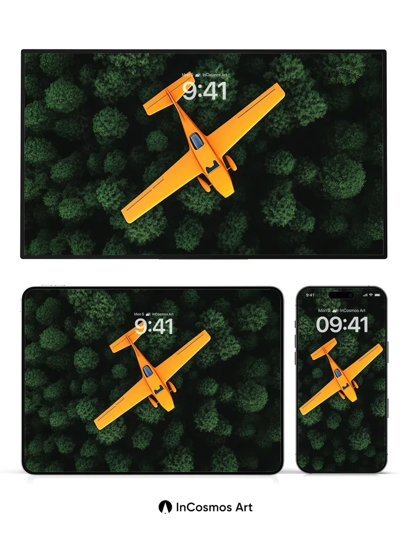 Golden Flight Wallpaper with Forest Canopy