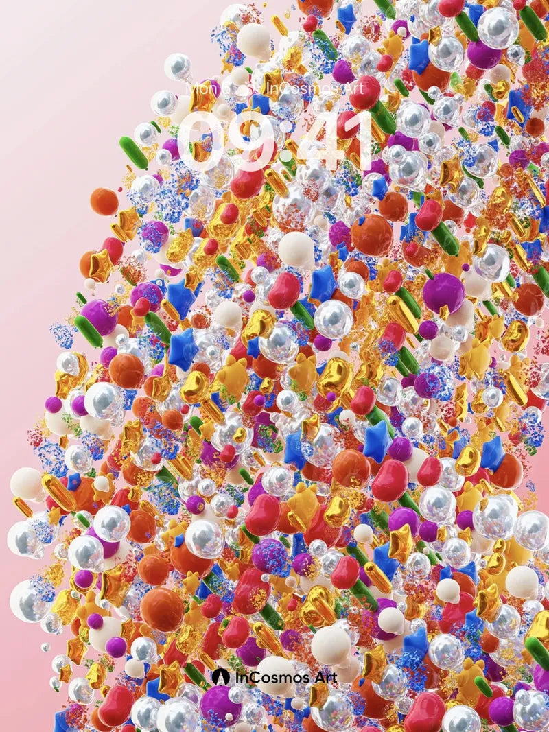 Chromatic Burst Wallpaper with Floating Jewels wallpaper for iPhone, iPad & Mac