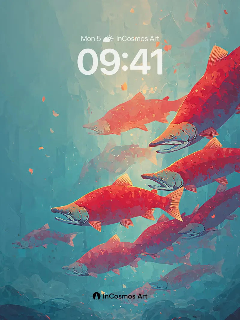 Crimson Current Wallpaper with Floating Leaves wallpaper for iPhone, iPad & Mac