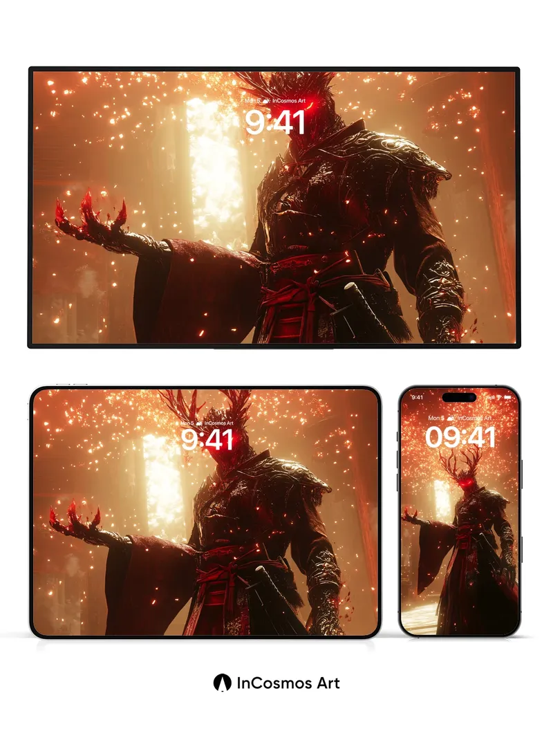 Crimson Ember Wallpaper with Horned Shadow