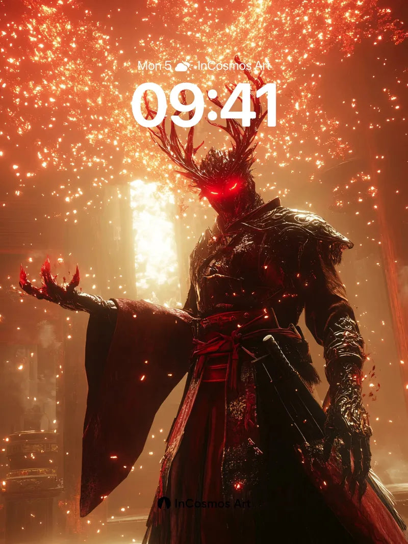 Crimson Ember Wallpaper with Horned Shadow