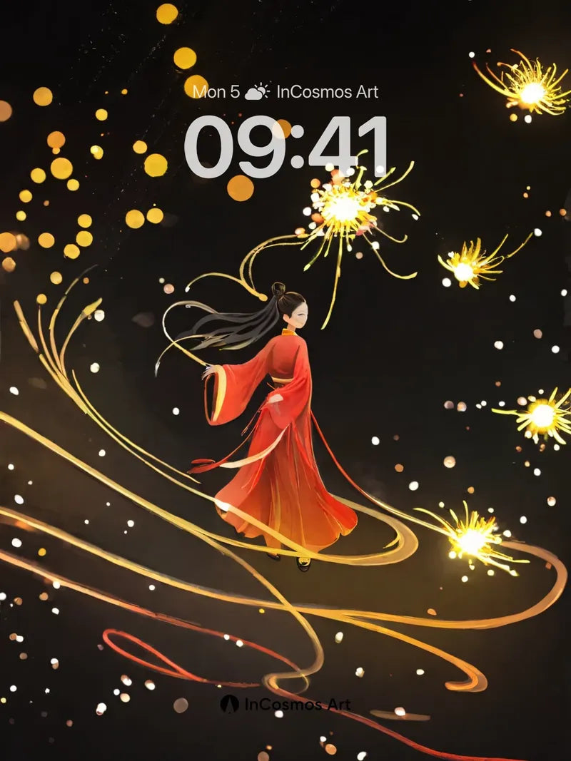 Crimson Reverie Wallpaper with Floating Sparks