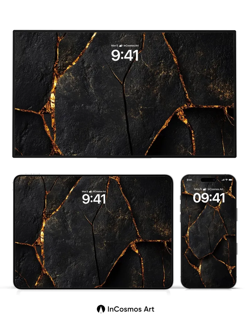 Obsidian Vein Wallpaper with Golden Fractures