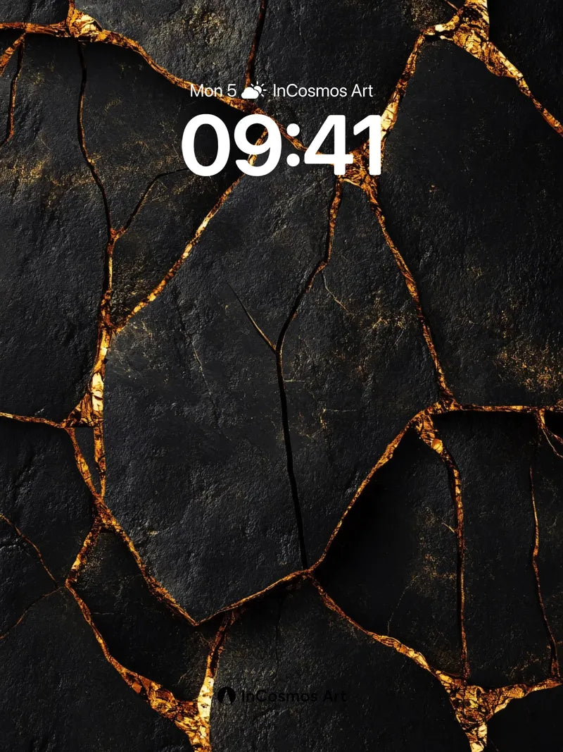 Obsidian Vein Wallpaper with Golden Fractures