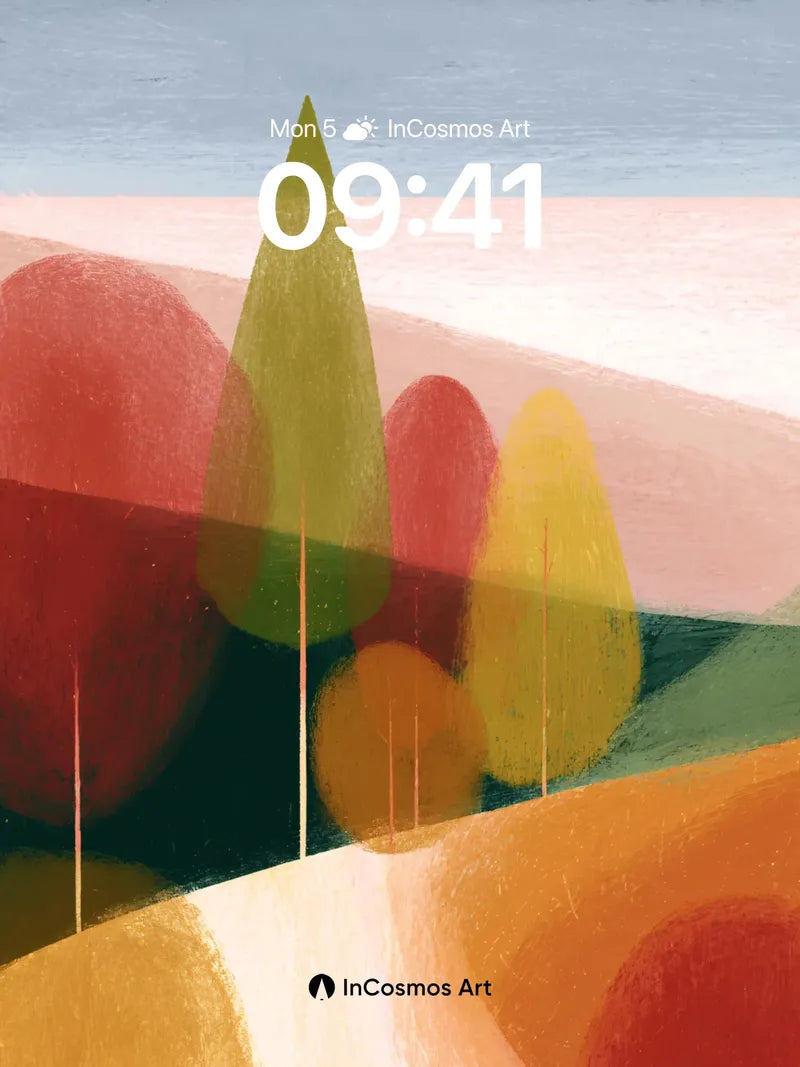 Calm Geometry Wallpaper with Floating Trees