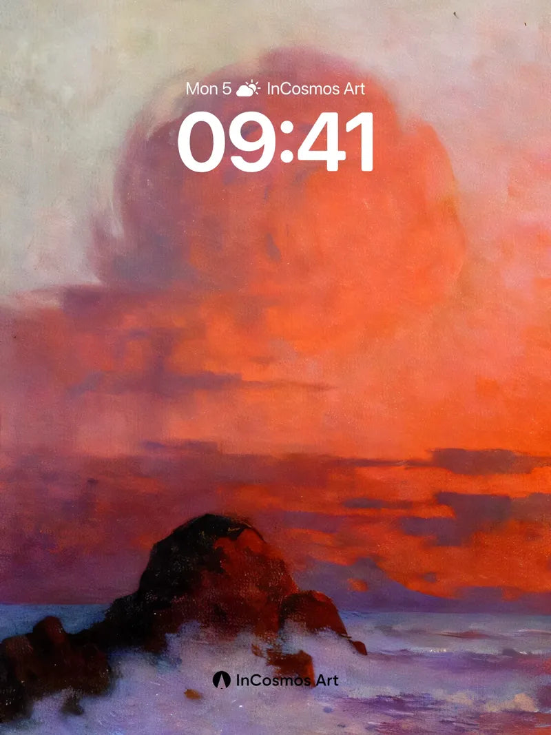 Crimson Horizon Wallpaper with Storm-Whispered Rocks wallpaper for iPhone, iPad & Mac