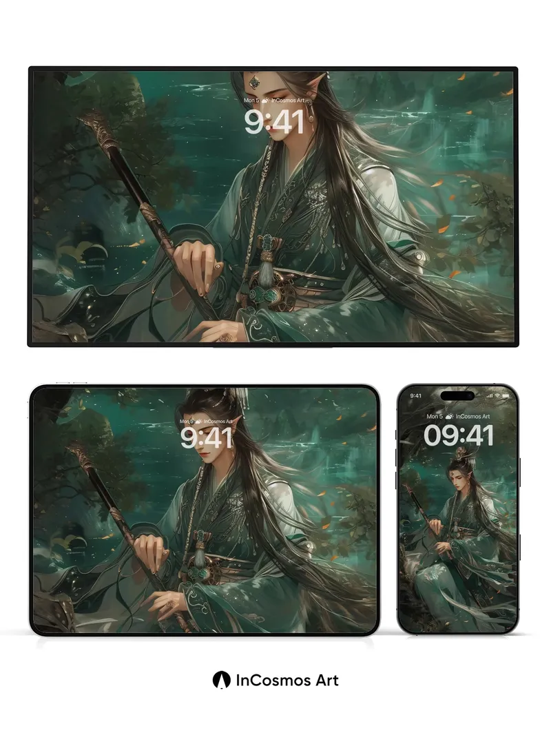 Whispering Forest Wallpaper with Jade Veil