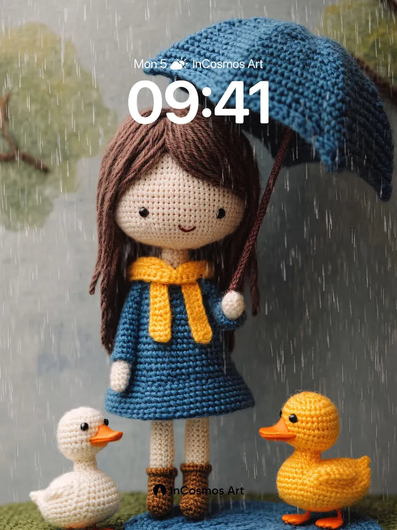 Whimsical Raindrop Wallpaper with Crochet Charm wallpaper for iPhone, iPad & Mac