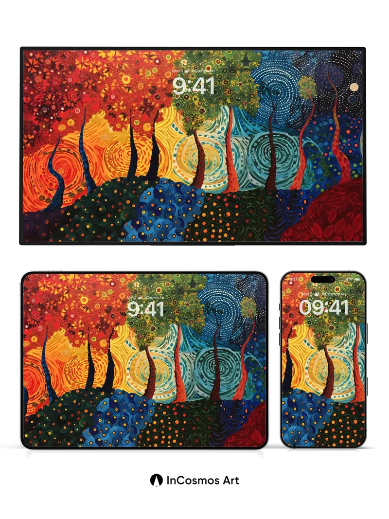 Whirling Forest Wallpaper with Cosmic Roots