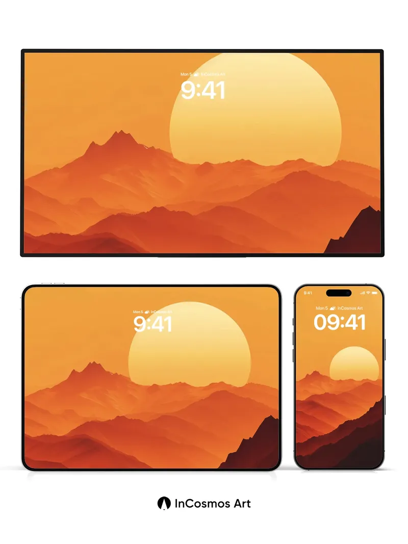 Crimson Horizon Wallpaper with Sunlit Peaks