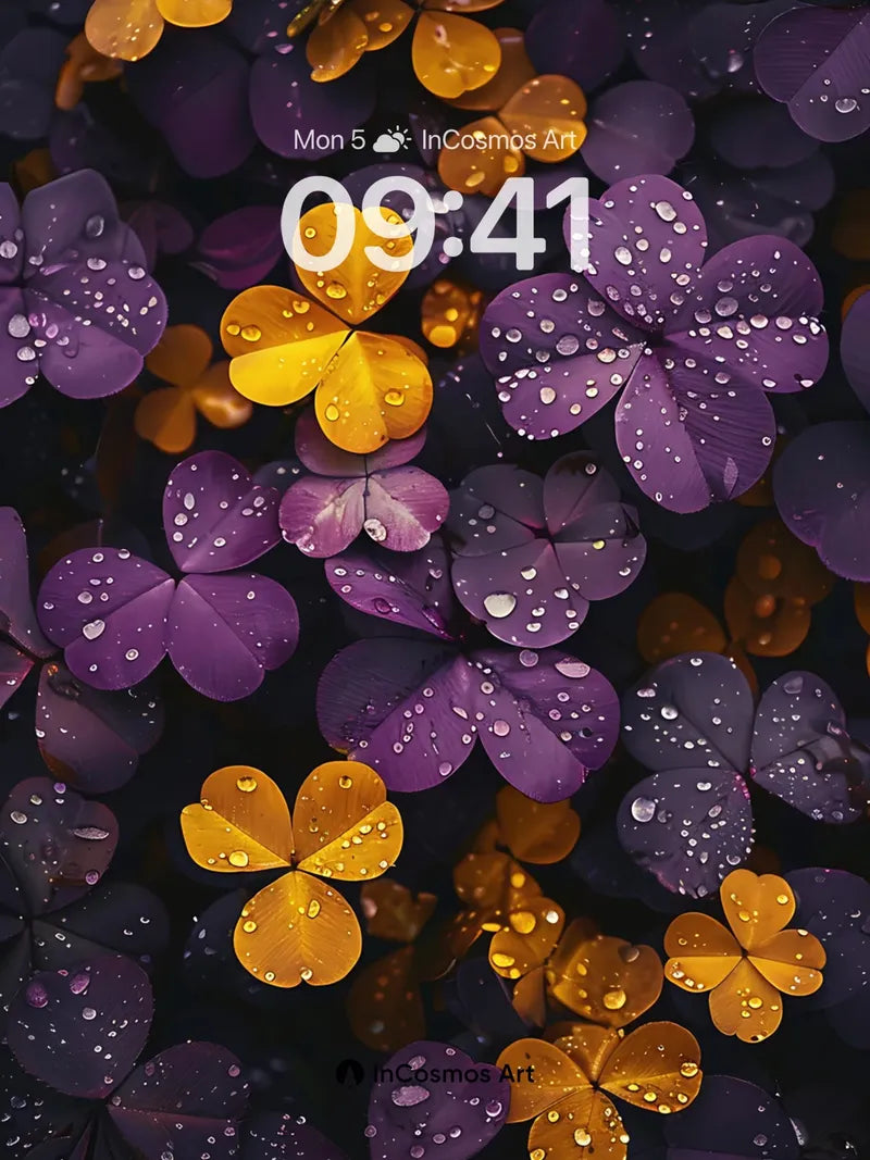 Luminous Clover Wallpaper with Dewdrop Veil