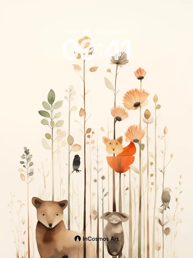 Whispering Woods Wallpaper with Foxes in Bloom