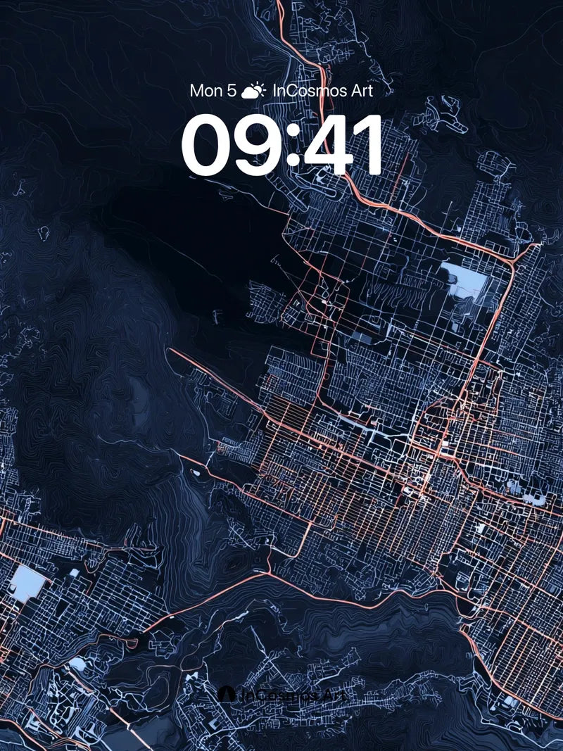 Neon Grid Wallpaper with Shadowed Terrain