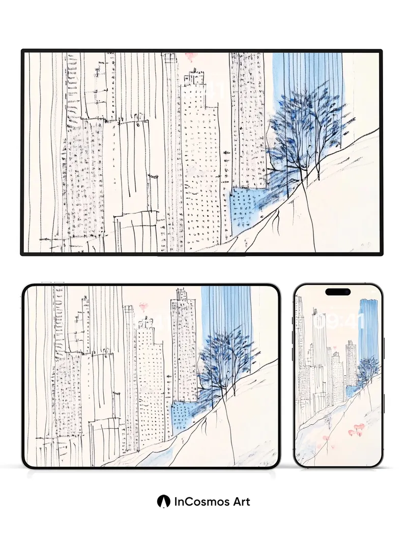 Whispering Skyline Wallpaper with Floating Hearts