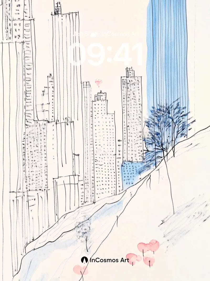 Whispering Skyline Wallpaper with Floating Hearts