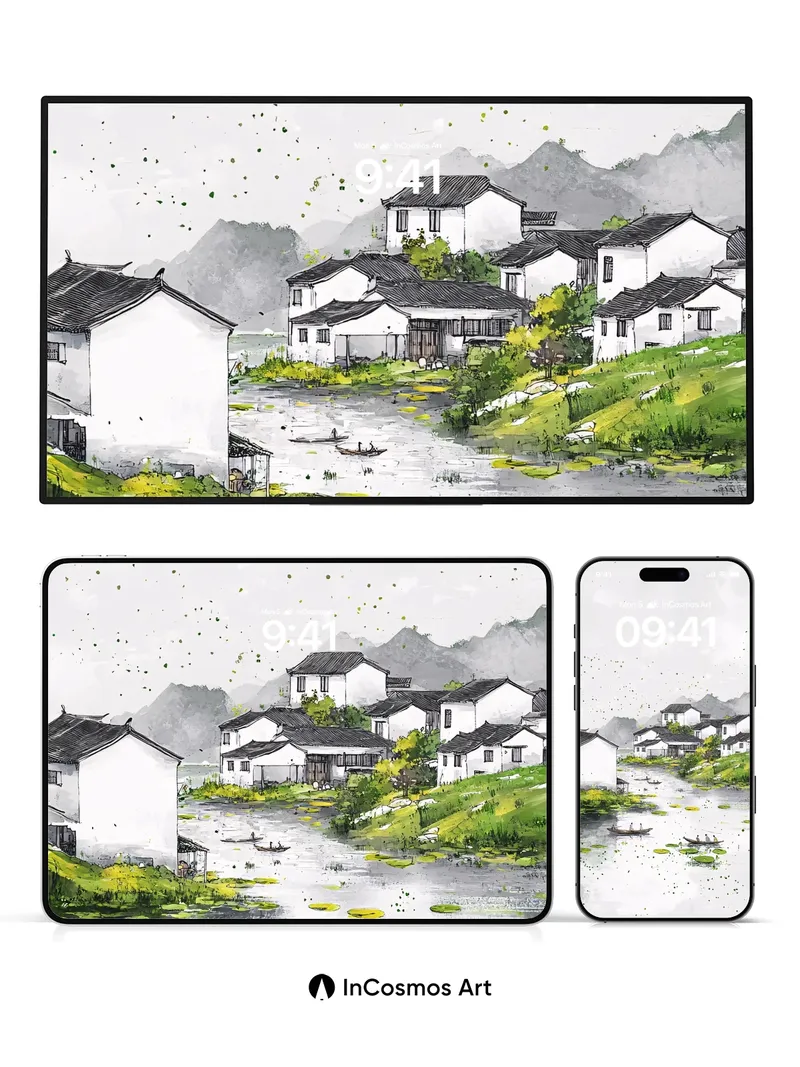 Serene Waterway Wallpaper with Floating Lilies