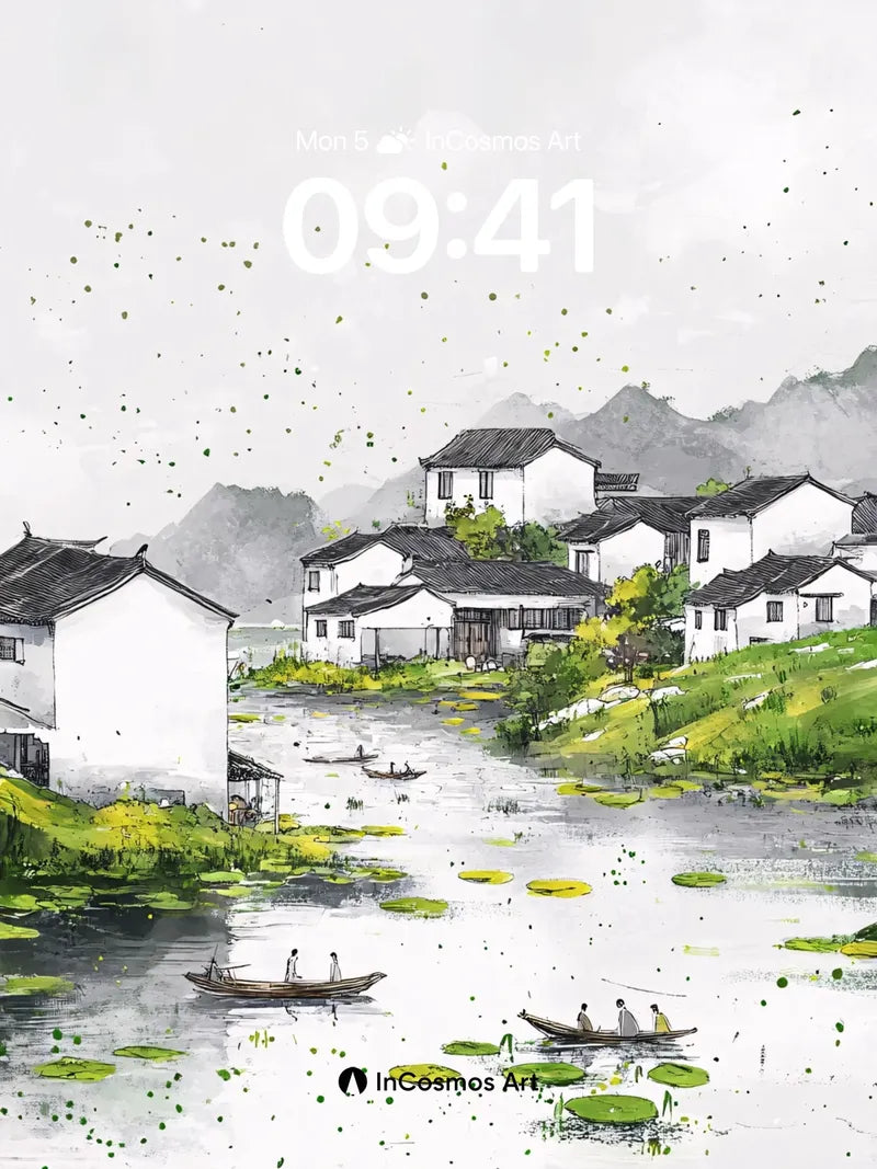 Serene Waterway Wallpaper with Floating Lilies