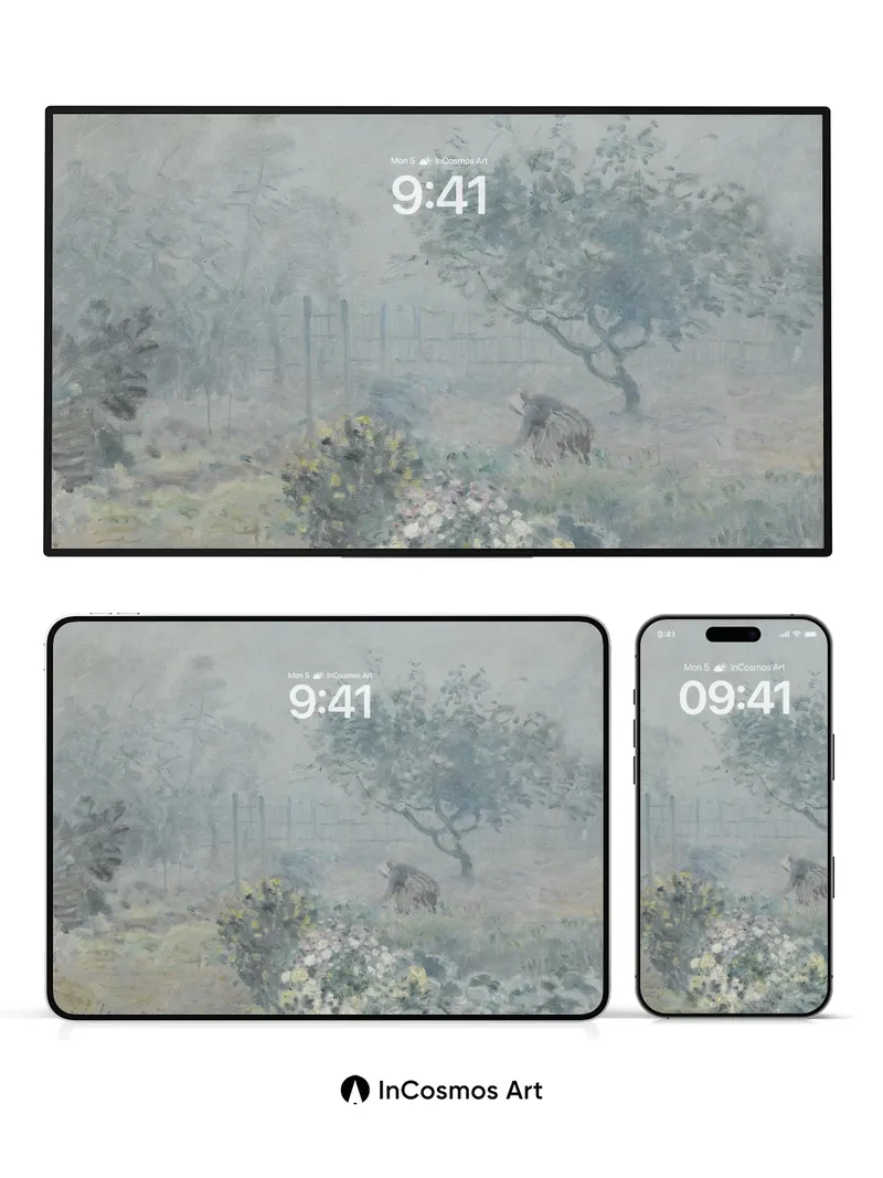 Misty Garden Wallpaper with Whispering Trees