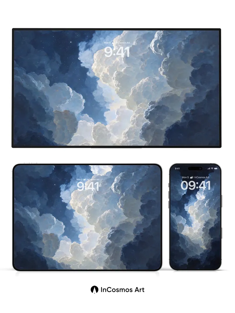 Serene Night Sky Wallpaper with Billowing Clouds