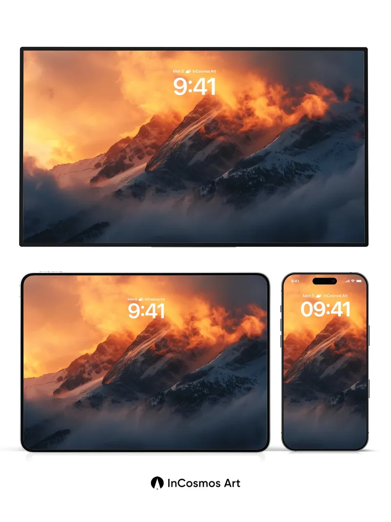 Crimson Summit Wallpaper with Cloud-Clad Peaks