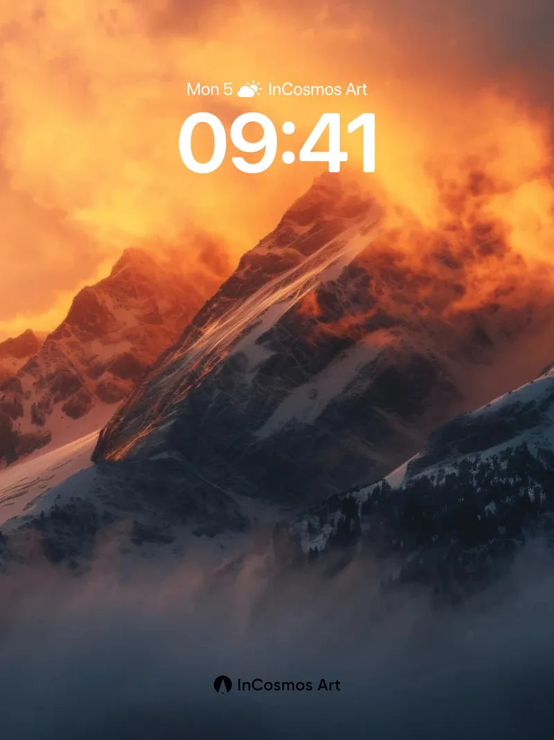 Crimson Summit Wallpaper with Cloud-Clad Peaks