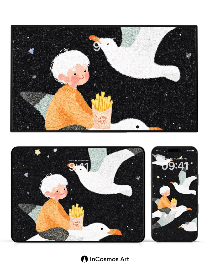 Starry Flight Wallpaper with Seagull Ride
