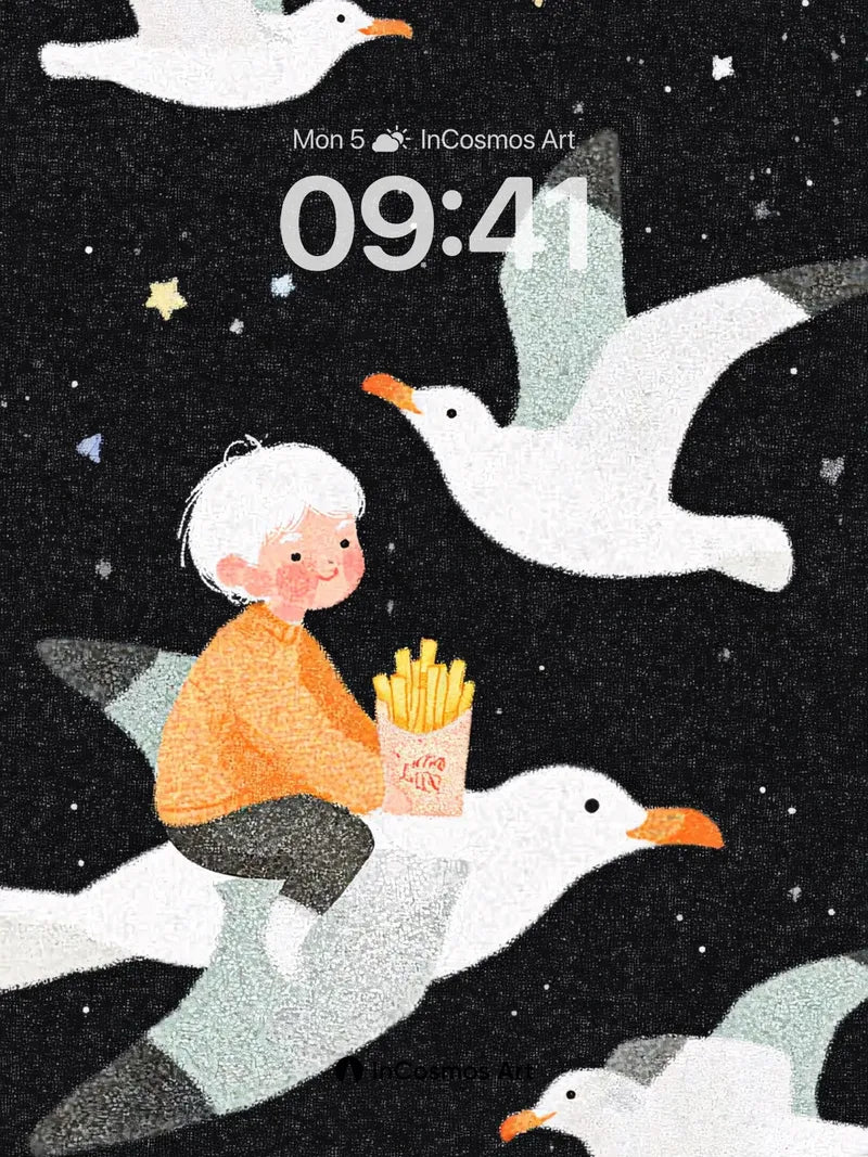 Starry Flight Wallpaper with Seagull Ride wallpaper for iPhone, iPad & Mac