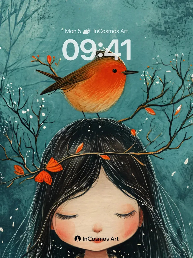Serene Winter Whispers Wallpaper with Robin Perch