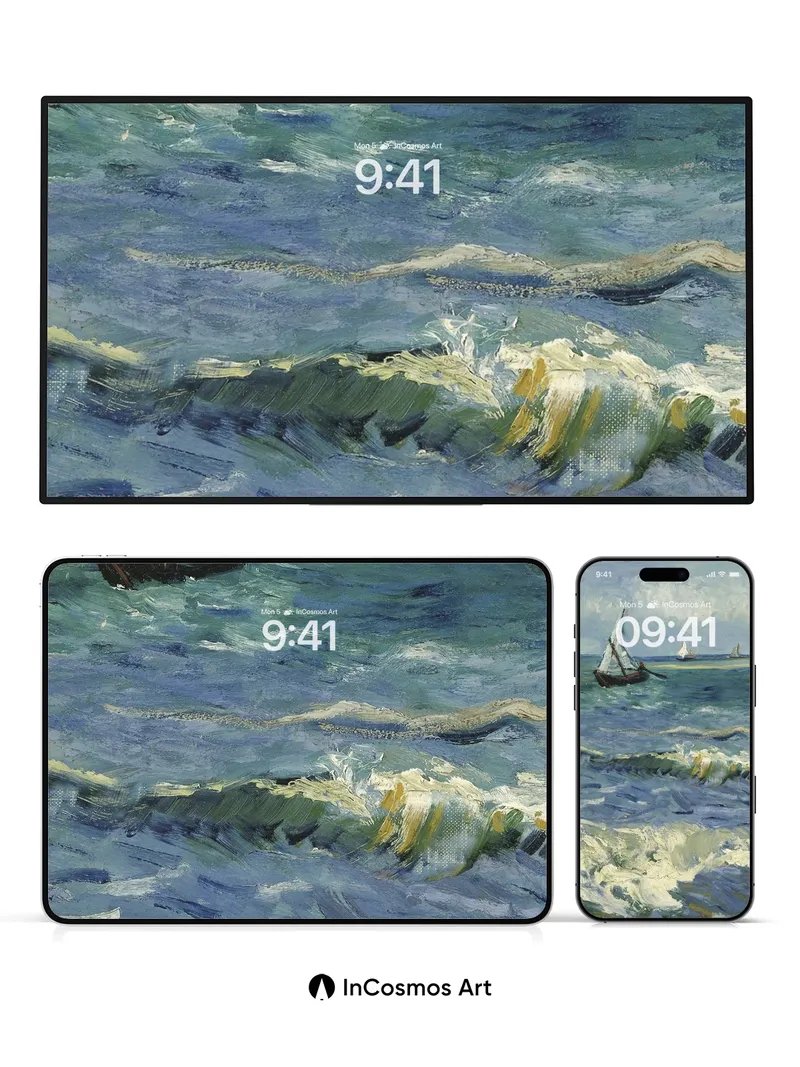 Whispering Waves Wallpaper with Sailing Light