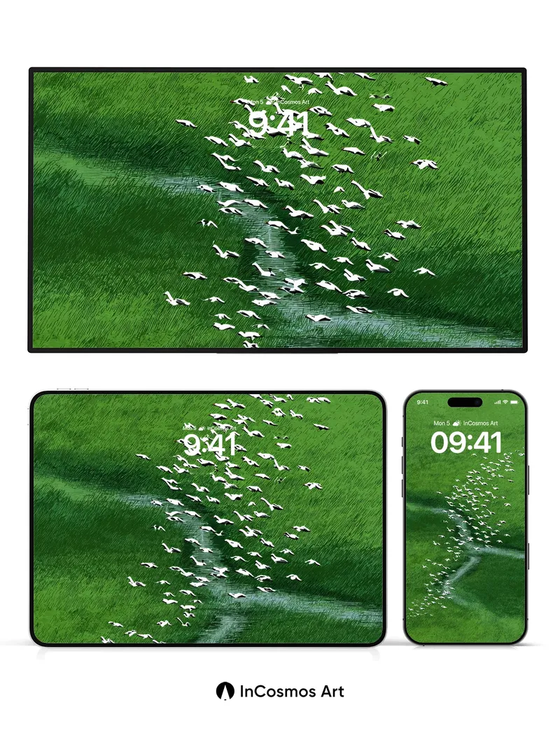 Serenity Flight Wallpaper with Emerald Trails