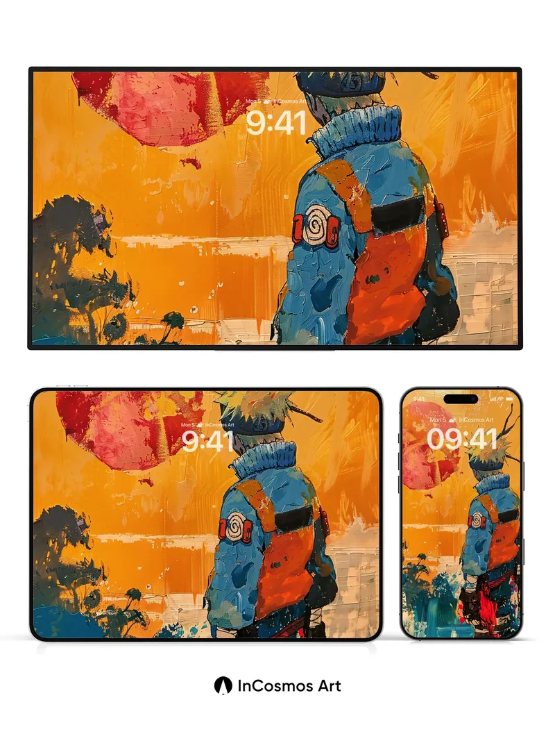 Sunset Echo Wallpaper with Spiky Silhouette