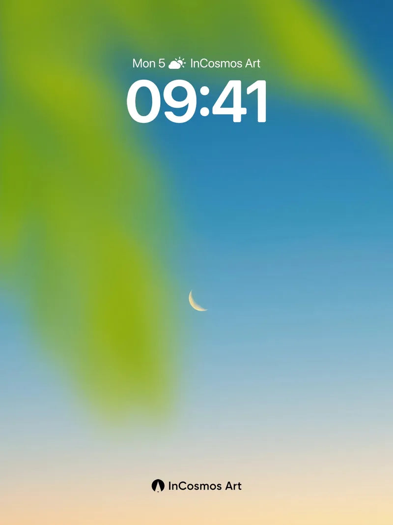 Serene Crescent Wallpaper with Blurred Palm Veil