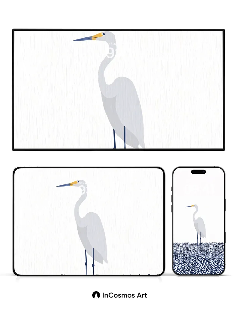 Serenity Heron Wallpaper with Polka Dot Ground