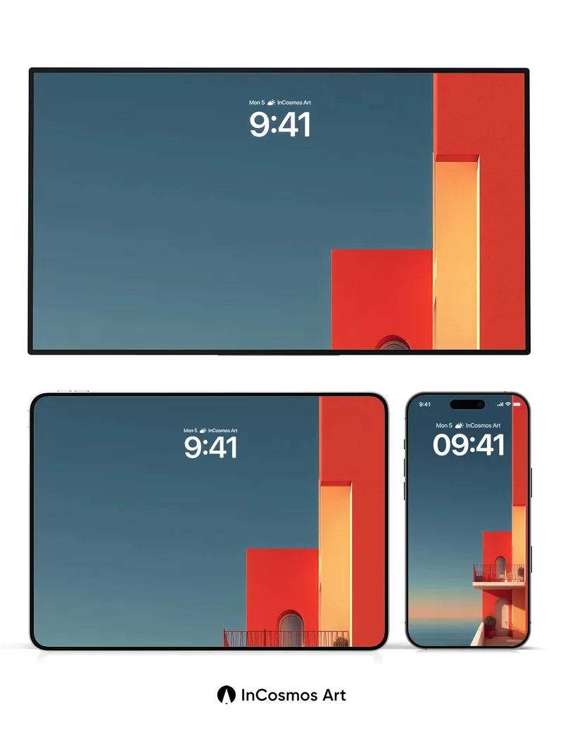 Crimson Horizon Wallpaper with Arched Whispers