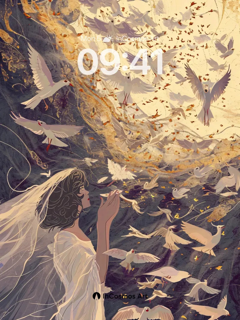 Whispering Dove Wallpaper with Golden Veil