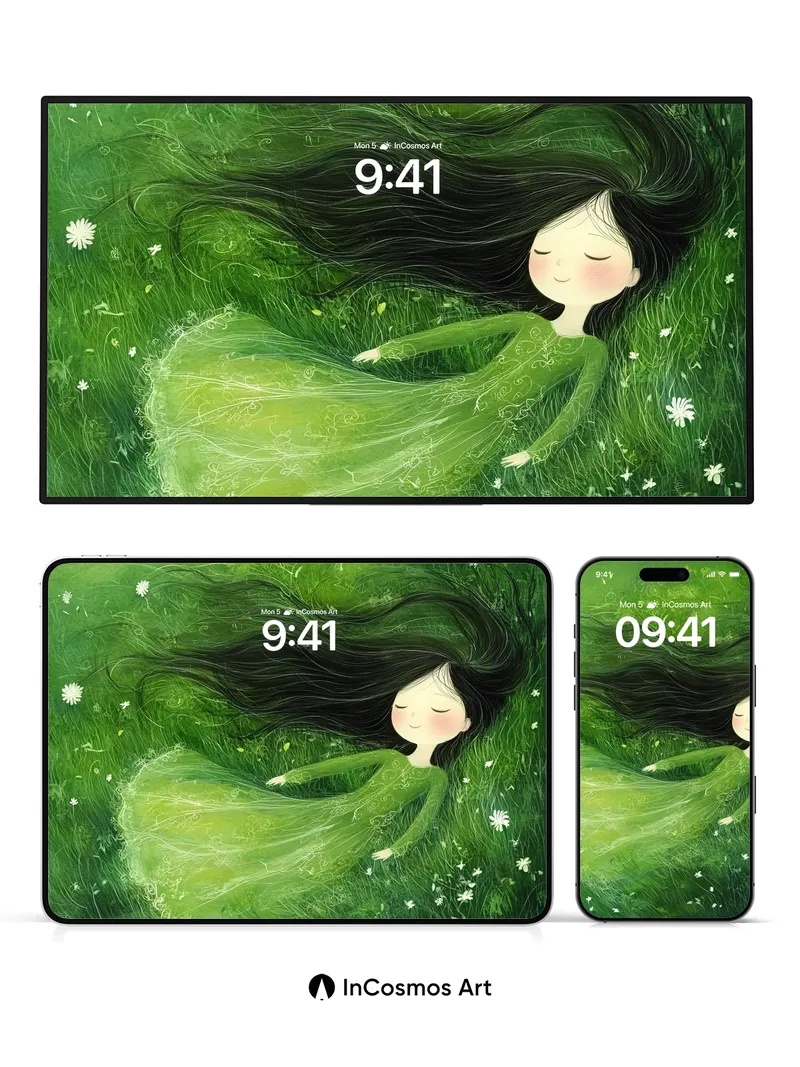 Whispering Meadow Wallpaper with Floating Hair