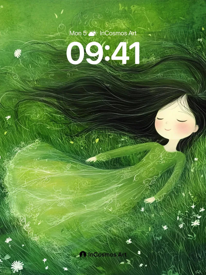 Whispering Meadow Wallpaper with Floating Hair