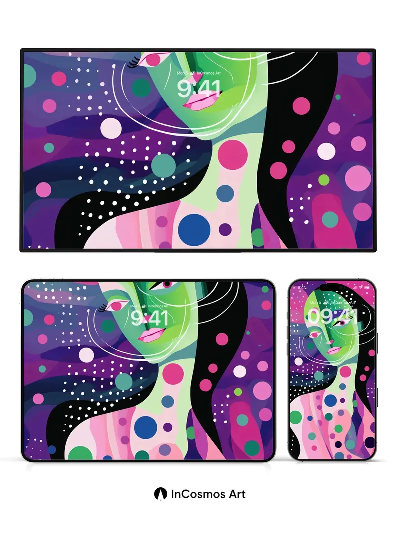 Luminous Polka Dot Wallpaper with Cosmic Veil