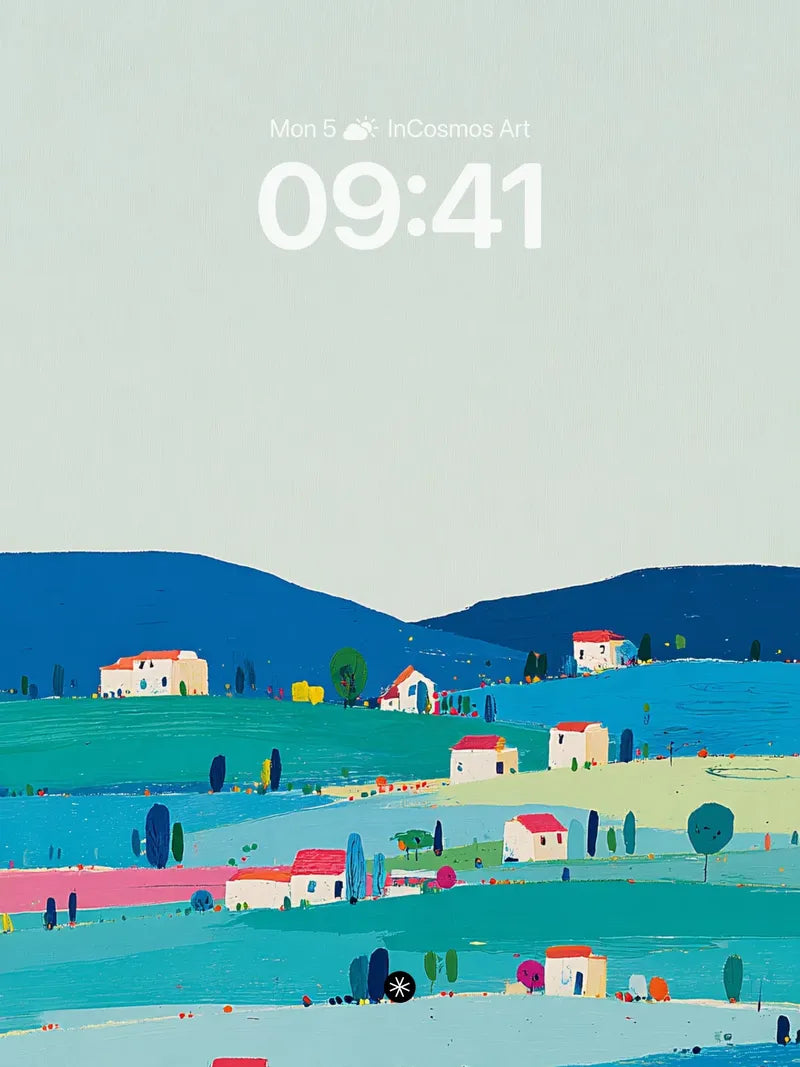 Pastel Hillside Village Background wallpaper for iPhone, iPad & Mac