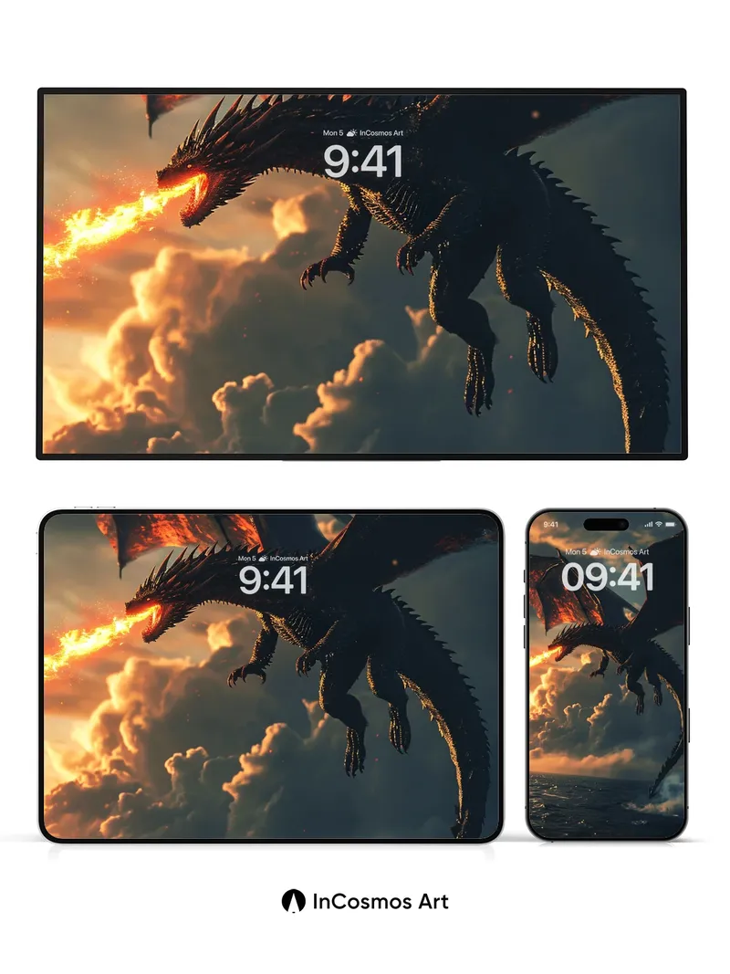 Firebreathing Dragon Wallpaper with Sunset Wings