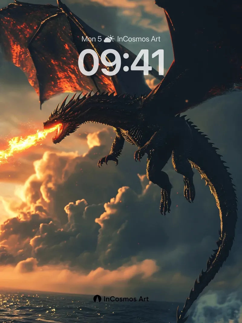 Firebreathing Dragon Wallpaper with Sunset Wings