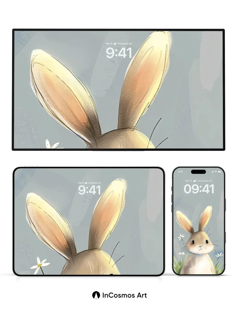 Serene Meadow Rabbit Wallpaper with Daisies