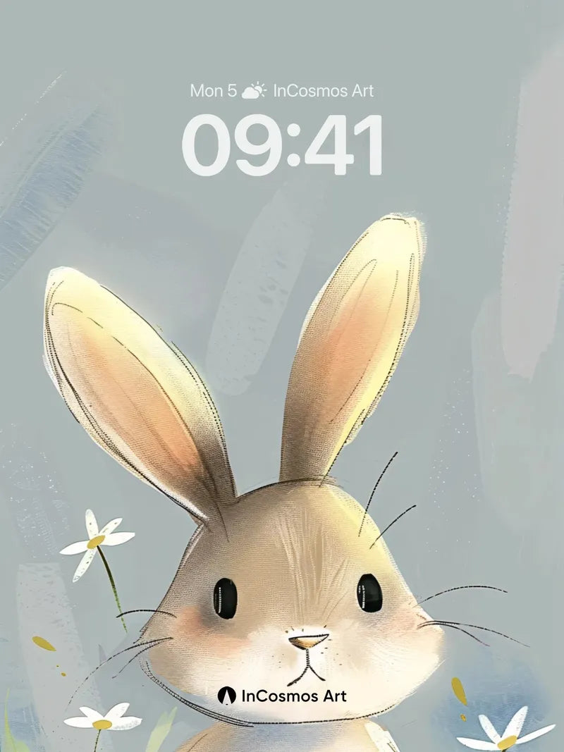 Serene Meadow Rabbit Wallpaper with Daisies