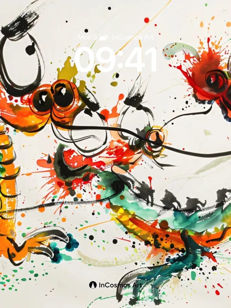 Playful Dragon Splash Wallpaper with Ink Whispers