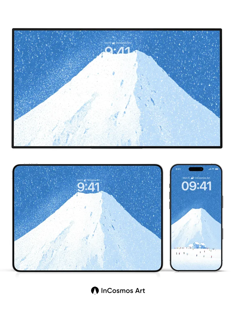 Snowfall Serenity Wallpaper with Mount Fuji Silence