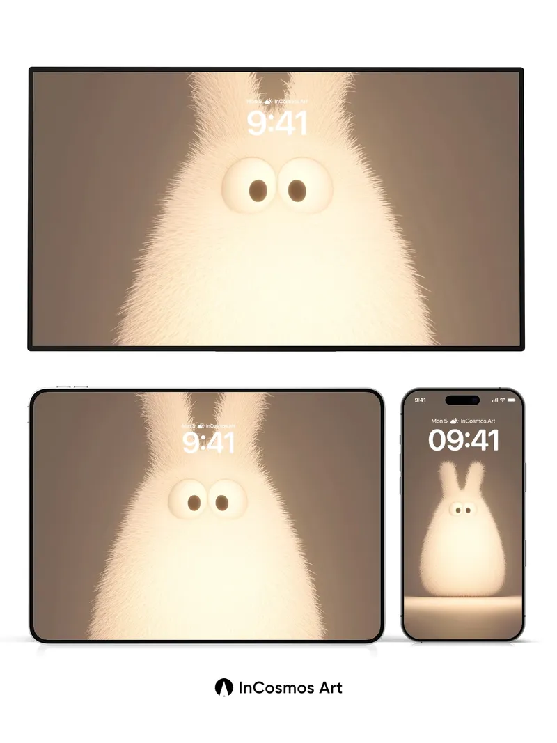 Luminous Fluff Wallpaper with Gentle Eyes