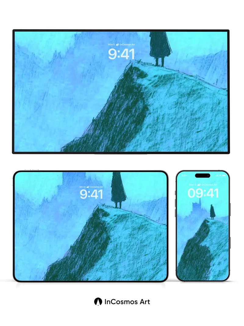 Frostbound Solitude Wallpaper with Cloaked Figure