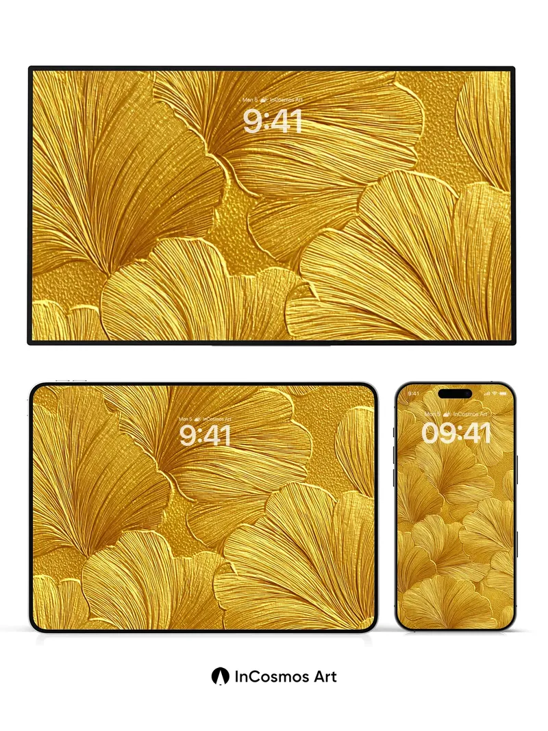 Golden Fan Wallpaper with Embossed Leaves