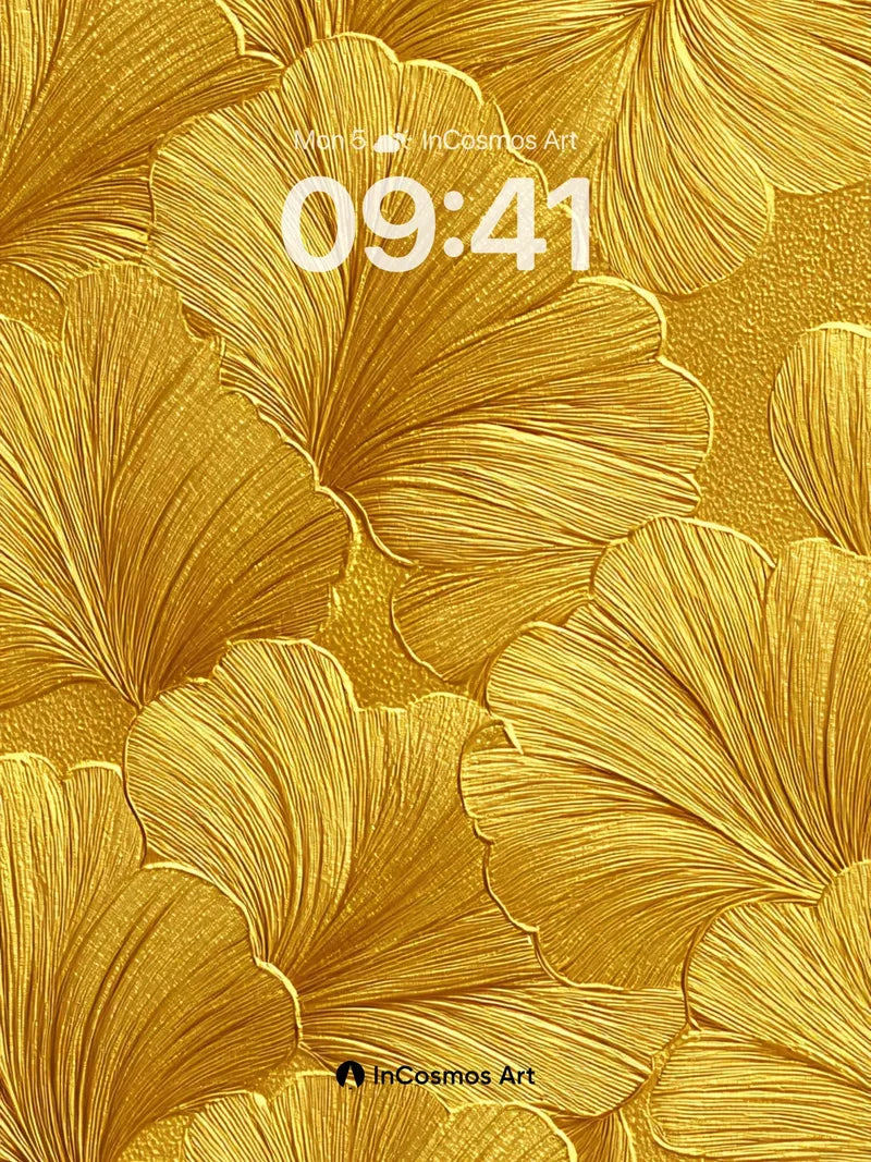 Golden Fan Wallpaper with Embossed Leaves wallpaper for iPhone, iPad & Mac