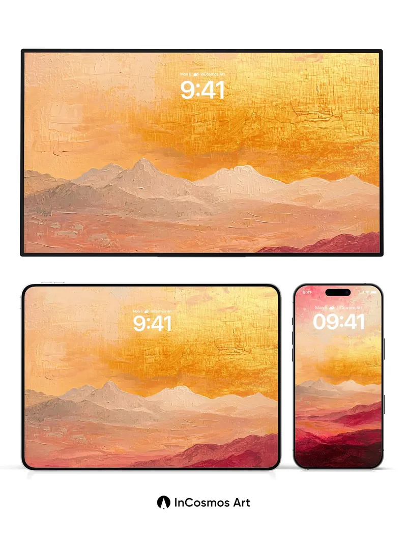 Crimson Horizon Wallpaper with Distant Peaks